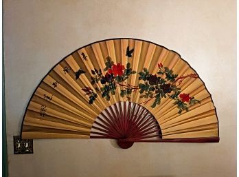 Beautiful Large Oriental Paper Fan With Butterflies & Flowers