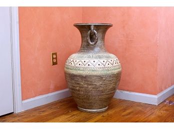 Large Pottery Twin Handled Decorative Urn