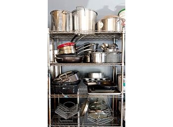 Four Shelves Of Pots, Pans & Bakeware