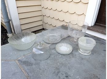 Group Of Clear Glass Serving Pieces - 9 Pieces