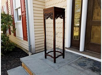 Dark Stained And Carved Tall Oriental Pedestal