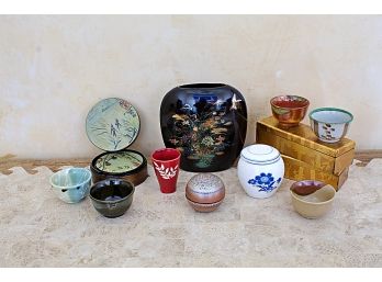 Group Asian Themed Bowls, Vases & Boxes