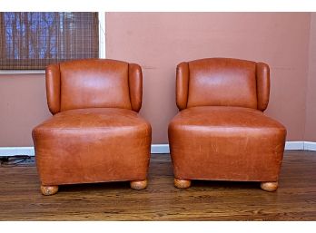 Pair Beautiful Custom Made Leather Side Chairs