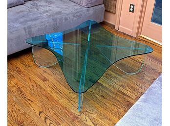 Shaped Mid Century Glass Top Table & Base