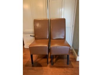 Pair Tall Back Tan Faux Leather Dining Chaies