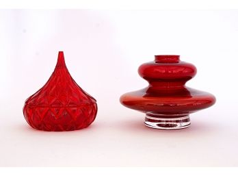 Ruby Red Lidded Dish & Signed Decanter