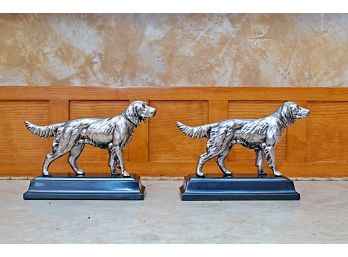 Pair Silvered Gilt Retreiver Bookends