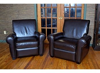 Pair Faux  Black Leather Recliners