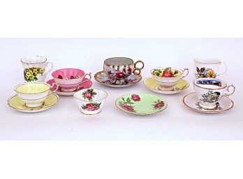 Fun Group Of Floral Decorated China Cups & Saucers