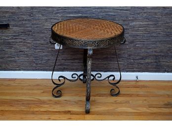 Wicker Top Metal Scroll Table