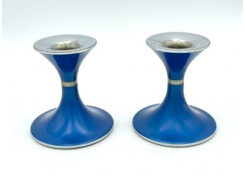 Pair Of Vintage Emalox Norway Enameled Candlesticks