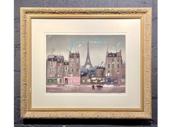 Michel Delacroix Tour Eiffel Le Soir Original Lithograph In Nice Frame