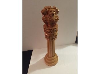 Wooden Carved Sculpture Of Dogs On Pillar