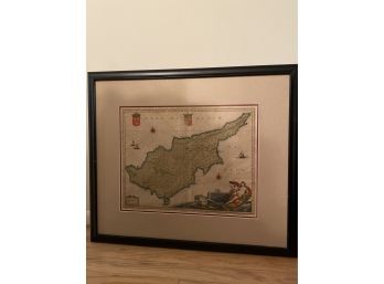 Amazing Circa 1653  Hand Embellished  Map Of Cyprus