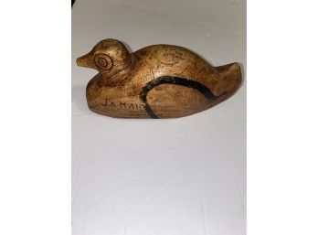 Antique Wooden Hand Carved Duck, Marked & Made In Jamaica