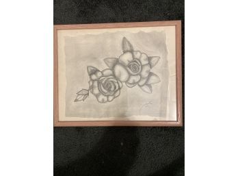 Graphite Sketch Of Roses On Paper, Signed By The Artist