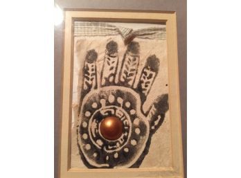 Unique Mixed Media Hand With Copper Copper Ball Framed, Double Matted