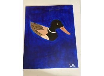 Male Mallard Duck Acrylic Painting On Canvas, Signed