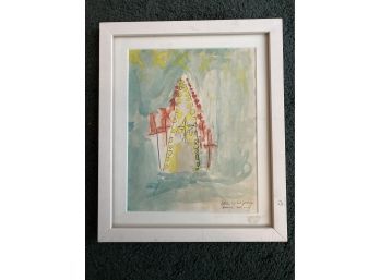 Star Rocket Watercolor On Paper, Framed & Matted.