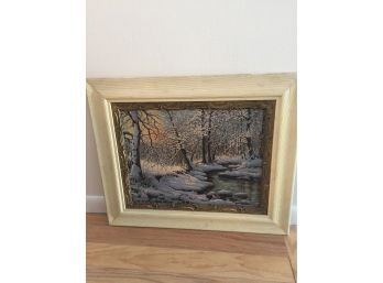 Amazing Vintage Winter Forest/stream Oil On Board Signed M.B