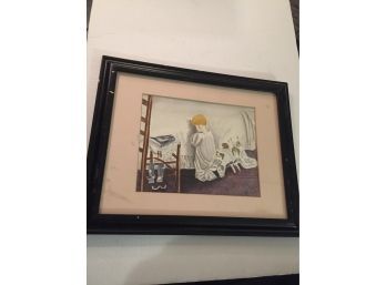 Watercolor Of Child Praying Framed And Matted