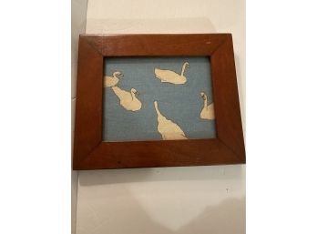 Beautiful Needlepoint Of Geese With Oak Frame