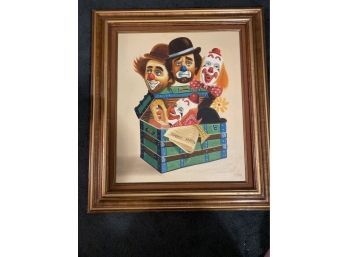 Large Clown Painting, Acrylic On Canvas, By B. Vogel Signed