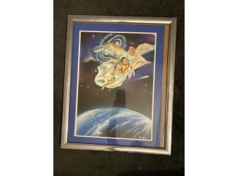 Angels & Galaxy Watercolor And Spray Paint Artwork, Signed