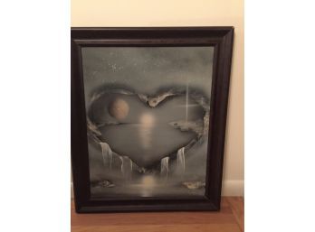 Beautiful Oil On Canvas Sun Rising  Heart Shaped