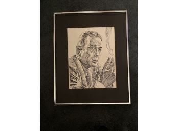 Humphrey Boggart Portrait, Ink Sketch, By Murray Postell, Signed