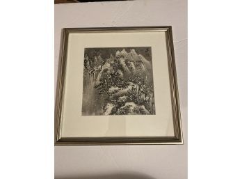 Black & White Asian Watercolor On Paper, Stamped & Signed, Custom Framed