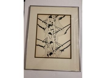 Minimalist Rowing Ink On Paper Artwork, Signed, Professionally Framed & Matted