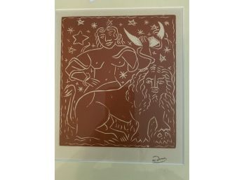 Signed Artwork Woodblock Print Mythical Goddess