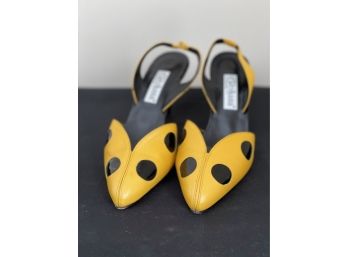 D' ROSSANA By CHARNA Yellow Leather With Black Dots Size 8M