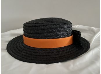 SAKS FIFTH AVENUE Straw Hat With Orange Ribbon Italy Size Small-Medium