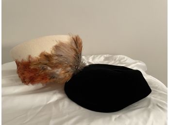 Vintage Hats Cream With Feathers And Black With Bling  Size Small-Medium