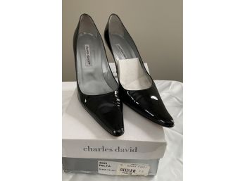 CHARLES DAVID Black Patent Leather Made In Spain Size 7.5M