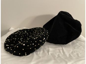 ADOLFO II Black Beret With Gold Beads & Black Reversible Hat Size Small-Medium