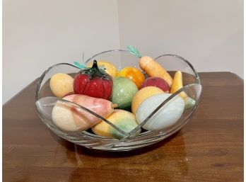 Colorful Glass & Stone Fruit/ Vegetables In Crystal Low Bowl