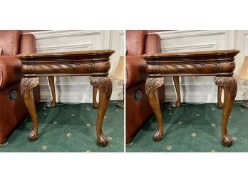 Pair Of Side Tables With Cabriole Legs & Carved Detailing