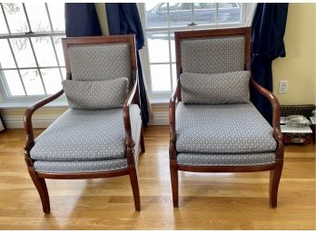 Pair Of Classically Styled Carved Wood Frame Arm Chairs From Ethan Allen