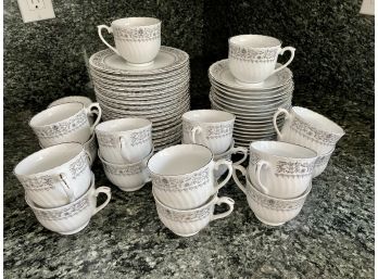 Vintage Delicate Black Floral On White Dessert Set