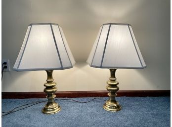 Pair Of Beautiful Stiffel Brass Lamps With Silk Shades