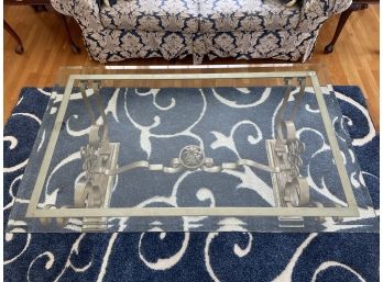 Beveled Glass Top Coffee Table With Open Scroll Design Metal Base