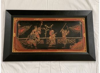 Vintage - Oriental Hand Painted Image On Wood (2 Of 4)