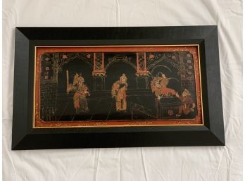 Vintage - Oriental Hand Painted Image On Wood (3 Of 4)