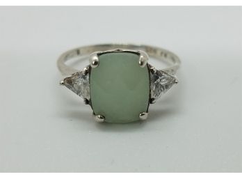 Wonderful Size 8 Sterling Silver Opalescent Ring With 2 CZ's On The Sides