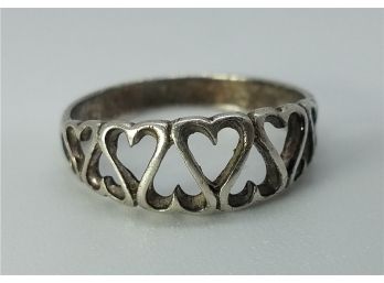 Vintage Pretty Size 8 Sterling Silver Multiple Heart Ring ~ Marked 925