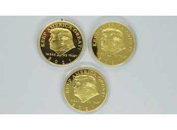 Lot Of 3 Brand New 2021 Uncirculated Gold Tone Donald Trump MAGA 'Make America Great' Coins