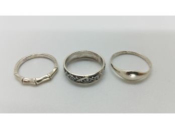 Lot Of 3 Vintage Sterling Silver Rings ~ Sizes 7 ~ 6 ~ 8 As Shown From Left To Right